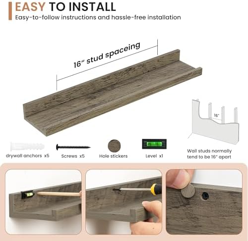 Dreamland Picture Ledge Shelf for Wall, Floating Shelves Set of 2, 24 inch Long - Image 4