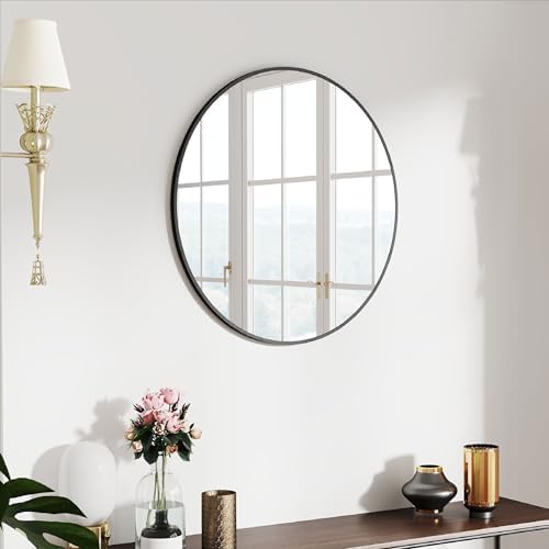 SCWF-GZ 24" Round Mirror Circle Wall Mounted Hanging/Against Wall Black - Image 7