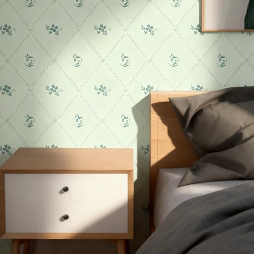Hopepak Peel and Stick Wallpaper Stripe Floral Wallpaper 17.3" x 78.7" Green - Image 3