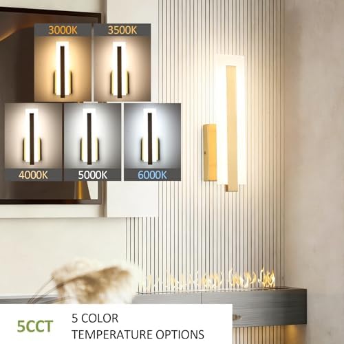 Tipace Hardwired Gold Dimmable Modern LED Wall Sconce 2 Packs 3000K 3500K 4000K - Image 3