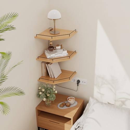 JJL Corner Shelf Wall Mounted, 12 Inches 3-Tier Floating Corner Shelf, Hexagon - Image 2