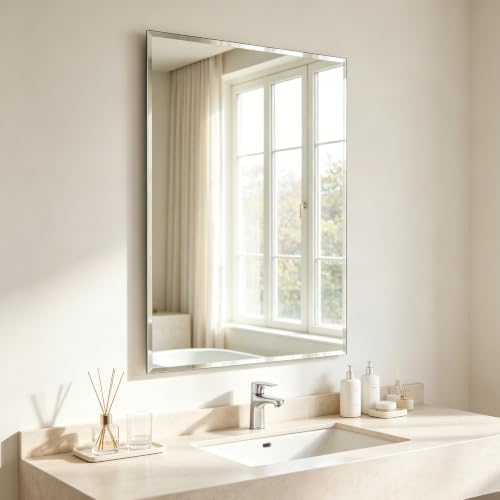 Bathroom Mirror for Over Sink 36x24 Inch Frameless Wall Mirror Beveled Edge - Image 7