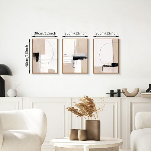 3 Pcs Framed Neutral Abstract Canvas Wall Art Prints Modern Decor 12"x16" - Image 4