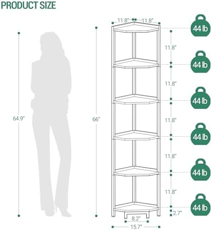 Hzuaneri Corner Shelf Stand 6-Tier Corner Bookshelf Storage Standing Shelf - Image 2