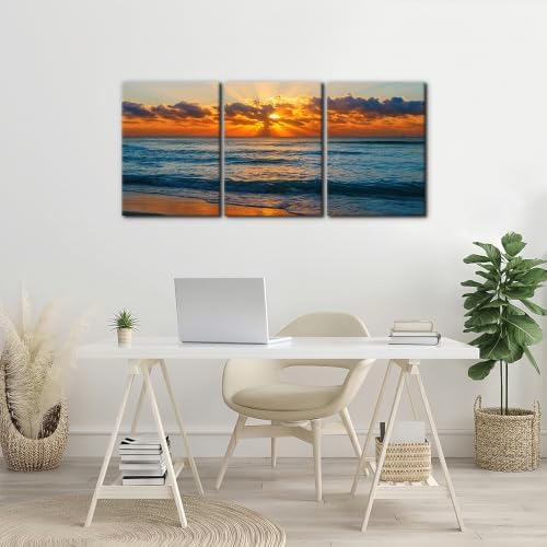 Pacimo 3 Pieces Sunset Tropical Beach Modern Canvas Wall Art Gallery Wrapped - Image 2