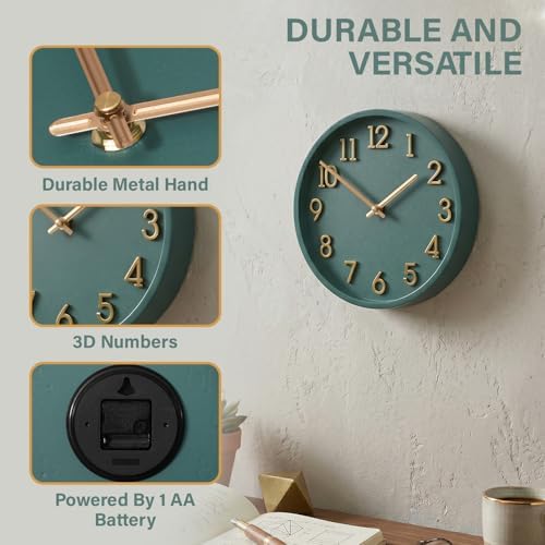 Clockswise 11" Modern Minimalist Round Wall Clock Gold Arabic Numerals Blue - Image 6