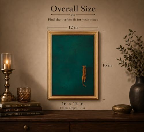 Gold Framed 3D Textured Wall Art, Vintage Green Cheetah Canvas Prints, - Image 4