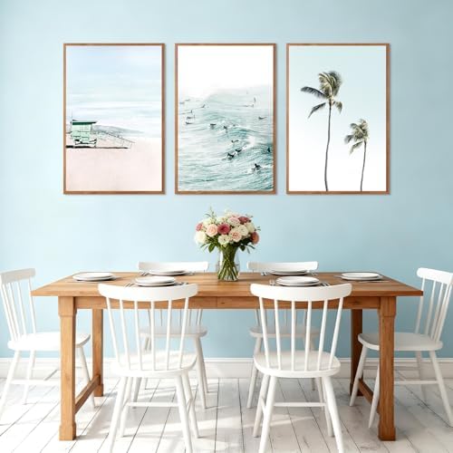 CHDITB Coastal Palm Tree Framed Wall Art, Seaside Beach Surfing Posters - Image 4
