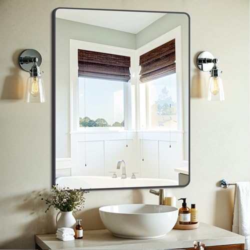 DESBING Black Bathroom Mirror, Decorative Rectangular Vanity Mirror by DESBING