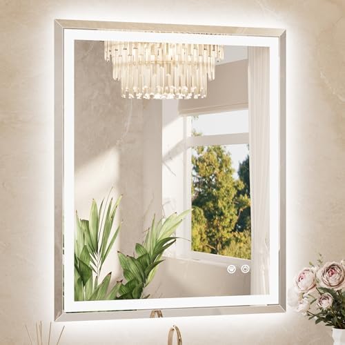 TETOTE Led Bathroom Mirror 30 x 36 Inch, Beveled Lighted Bathroom Vanity by TETOTE