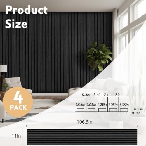 4 Pack Wood Panels for Wall, 106.3" × 11" Wood Slat Acoustic Panels for Wall - Image 2