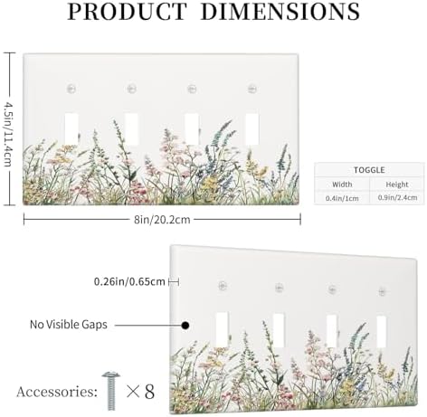 Light Switch Covers Boho Wildflower Green Leaves Rustic Floral Botanical Quad - Image 5