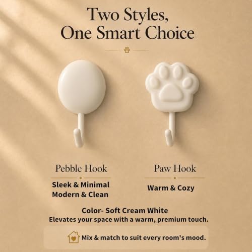 White Self Adhesive Wall Hooks, Paw and Oval Mixed Design, No Damage 4Pack - Image 2