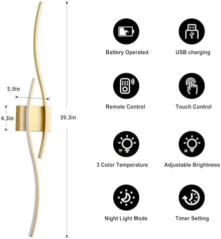 KARTOOSH Wireless Wall Sconces Set of 2, Dimmable LED Sconce - Image 5