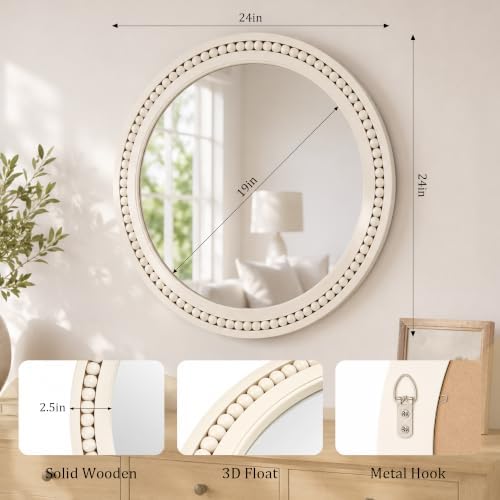 Saliwa 24 Inch Round Bathroom Mirror, Rustic Farmhouse Round Mirror - Image 2