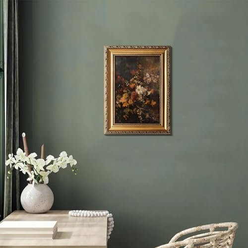 uniro Vintage Gold Framed Wall Art, Moody Dark Autumn Floral Wall Art Prints - Image 3