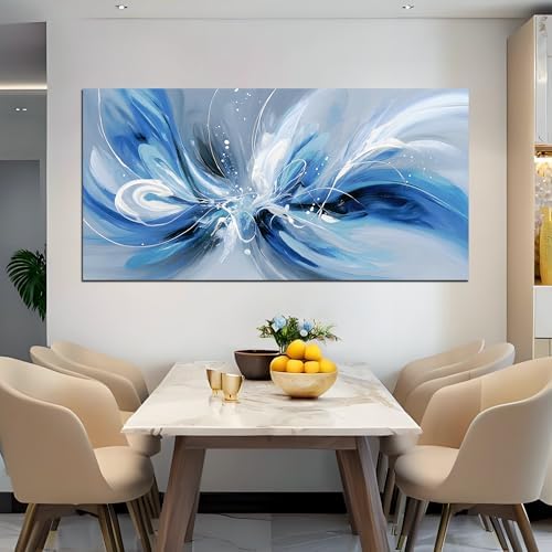 Blue White and Gray Abstract Canvas Wall Art - Image 4