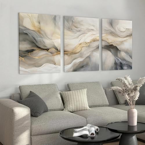 EJPFOGV Triptych Black White Gold Wrapped Canvas Wall Art 24x36 inches x3 - Image 2