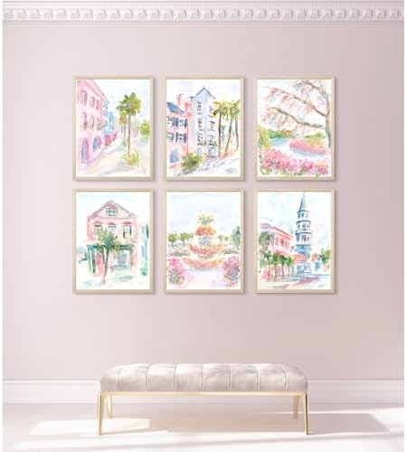 Charleston South Carolina Wall Art Preppy Posters Pictures Pastel Pink Canvas - Image 7