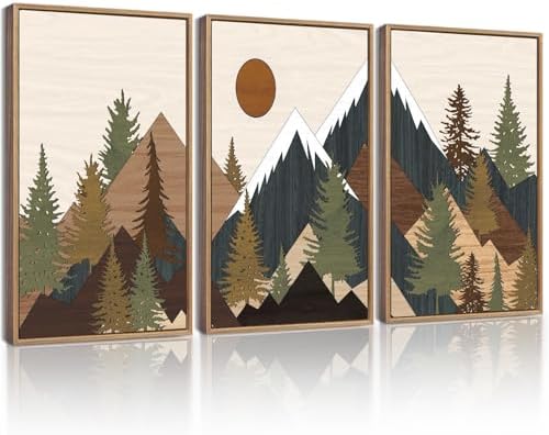 KUVIOKE Landscape Mountain Wall Art Set Sunrise Pine Tree Forest Nature Scenry by KUVIOKE
