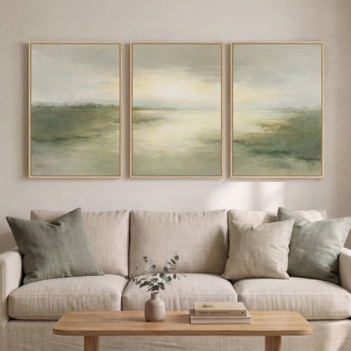 Large Framed Sage Green Abstract Landscape Wall Art by Cuspin