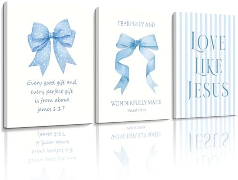 3 Piece Light Blue Bows Bathroom Decor Jesus Teen Girl Room Decor 16x24 In by Unknown