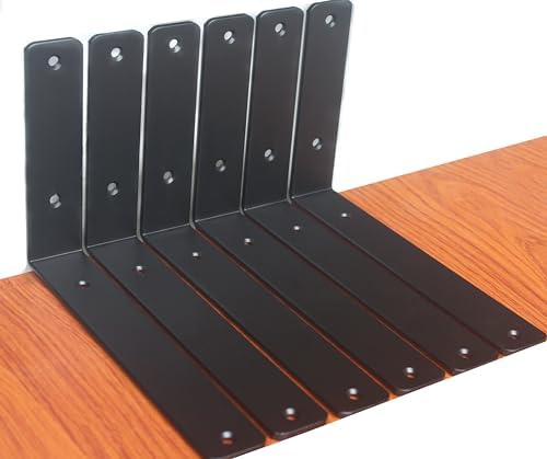 6 Pack - L 9" x H 6" x W1.5, 5mm Thick Black L Shelf Bracket, Iron Shelf by MHMYDZ
