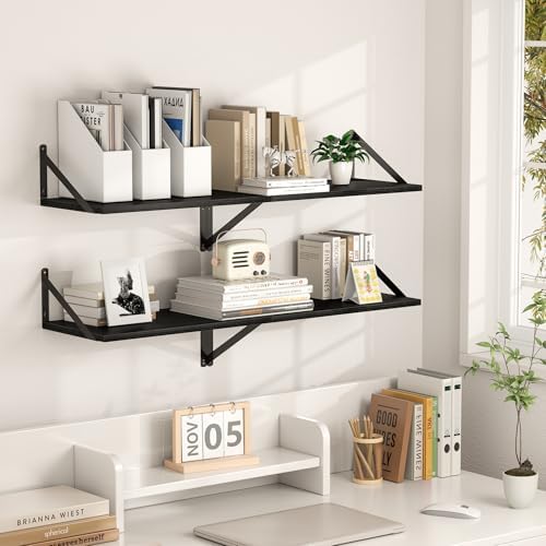 Heimlove 40W x 12D Deep Floating Shelves Set of 2 Black - Image 6