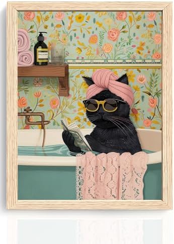 ICHZUMW Framed Funny Black Cat in Bathtub Canvas Bathroom Wall Art 8x10 In by Unknown