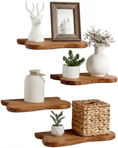 Pinkunn 4 Pcs Solid Live Edge Floating Shelves by Pinkunn