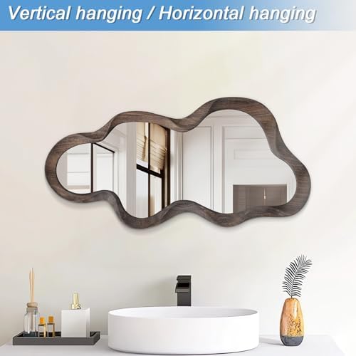 Large Asymmetrical Mirror, Wall Wood Frame Irregular Cloud Wavy Mirror - Image 5