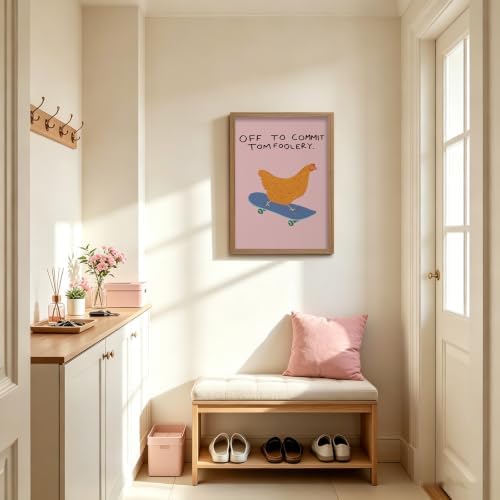 Framed Funny Animal Wall Art Whimsical Skateboard Chicken art Decor - Image 3