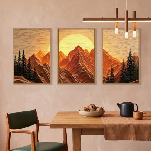 Large Boho Golden Mountain Framed Canvas Wall Art Set-16"x24"x3 - Image 3