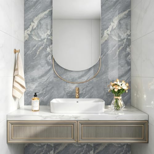 Livelynine White Blue Marble Contact Paper Peel Stick Countertop Wallpaper - Image 3