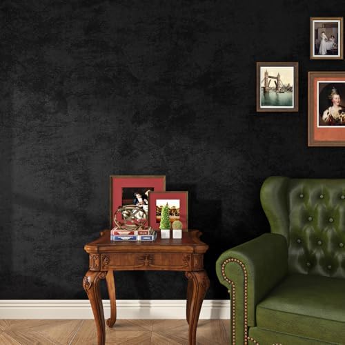 Livelynine Velvet Wallpaper 15.8x197 Black Peel and Stick Wallpaper Textured - Image 2
