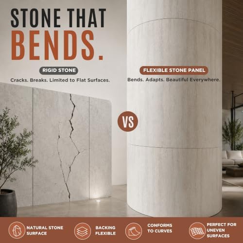 White Travertine Flexible Clay Stone 4'x8' Wall Panel, 64 Sqft - Image 5