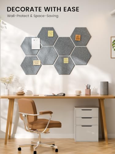 Fluxynara 8-Pack Hexagon Felt Bulletin Board Tiles, Slate Gray - Image 6