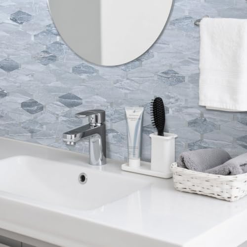 DICOFUN 1 Sheet Grey Marble Long Octagon Peel and Stick Backsplash, Faxu Stone - Image 2