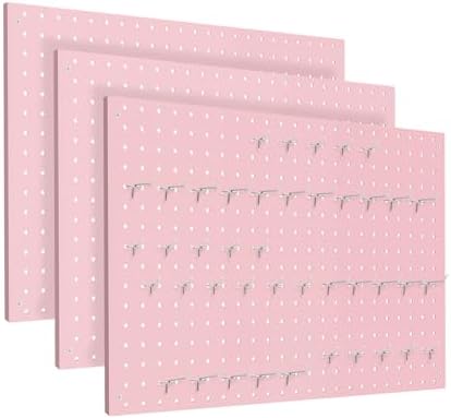 Peg Board, 3 Pack Metal Pegboard Panels Pink Pegboards Wall Organizer by MUWOOD