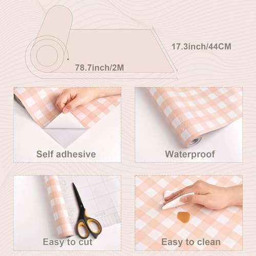Cohoo Home Orange Peel and Stick Wallpaper Gingham Checkered 17.3''×78.7'' - Image 3