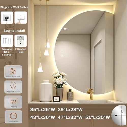 35"x25" Half Moon LED Bathroom Mirror - Image 2