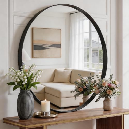 Bathroom Round Mirrors for Over Sink, 24 Inch Wall Circle Mirror by HAPPYMONTLLC