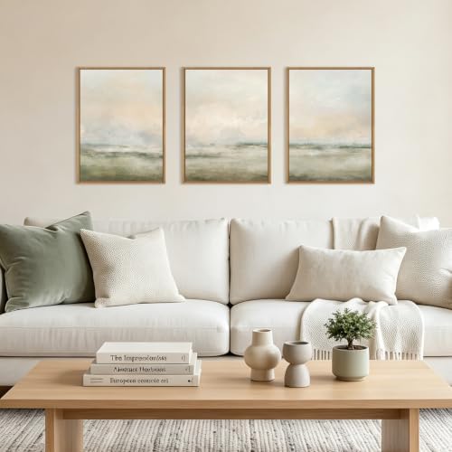 Aryroi Abstract Beige Green Landscape Framed Canvas Wall Art Set- 12"x16"x3 - Image 2