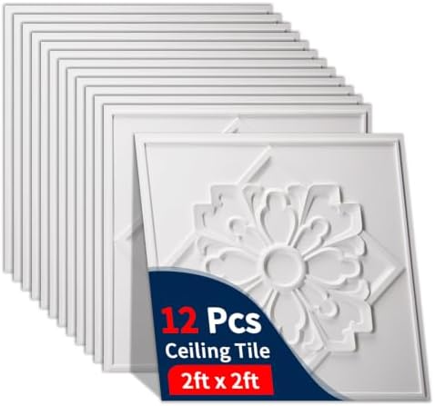 Art3dwallpanels Ceiling Tiles 12 Pack, 24 x 24 Inch by Art3dwallpanels