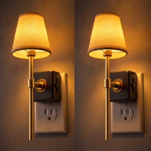 L LOHAS LED Night Light, Premium Fabric Linen Shade Plug in Night Light by LLOHASLED