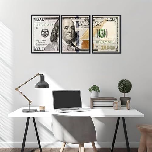 Black Framed Vintage Canvas Wall Art Benjamin Franklin 100 Dollar Money - Image 3