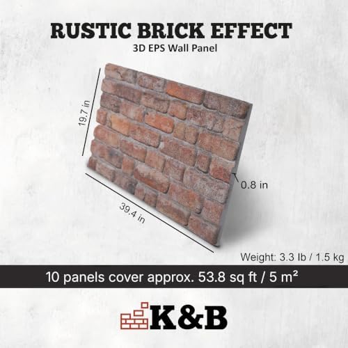 K&B Panels 3D Wall Panels, Rustic Brick Effect Styrofoam Wall Panelling Kit - Image 3