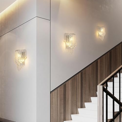 Goeco Crystal Wall Sconces, 11.8x7 Inch Chrome Wall Sconce Luxury Crystal Drops - Image 4