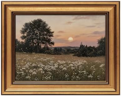 IMNTSD Framed Vintage Landscape Wall Art, Sunset Wildflower Meadow Tree Scenery by IMNTSD