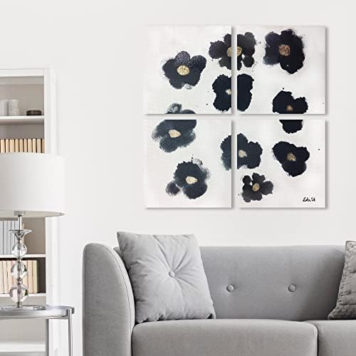 Floral and Botanical 'Black and Gold Camellias Four Piece' Florals by Oliver - Image 3